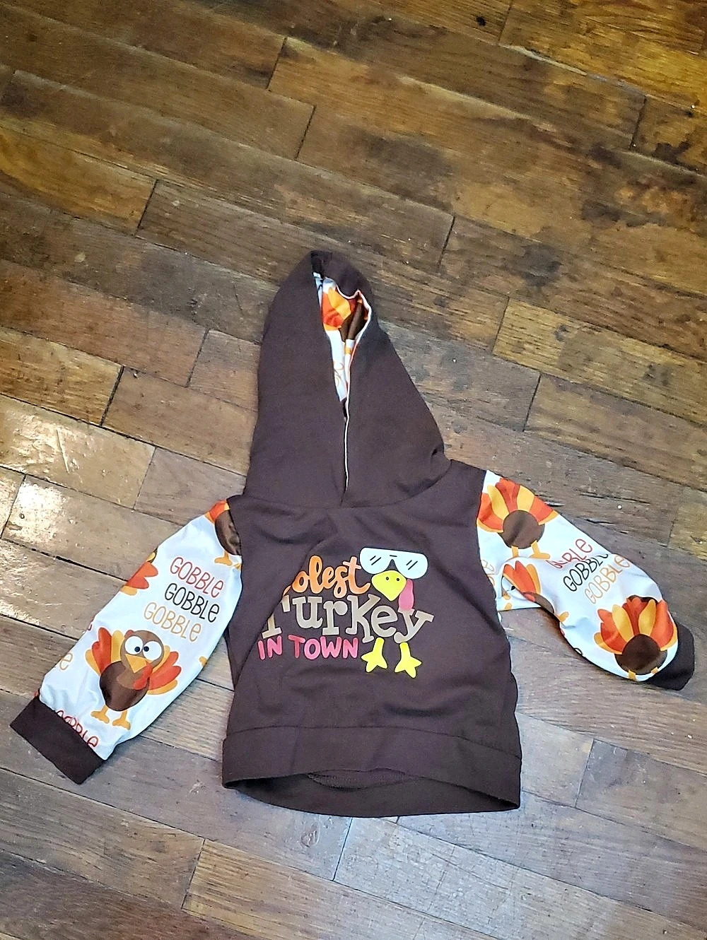 Kids Brown & White Turkey Graphic Hoodie